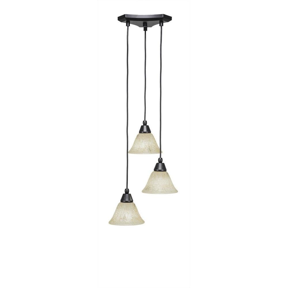 Toltec Lighting 28-Mb-508 Europa 3 Light Multi-Light Mini Pendant With Italian Marble Glass, 7&quot;, Matte Black