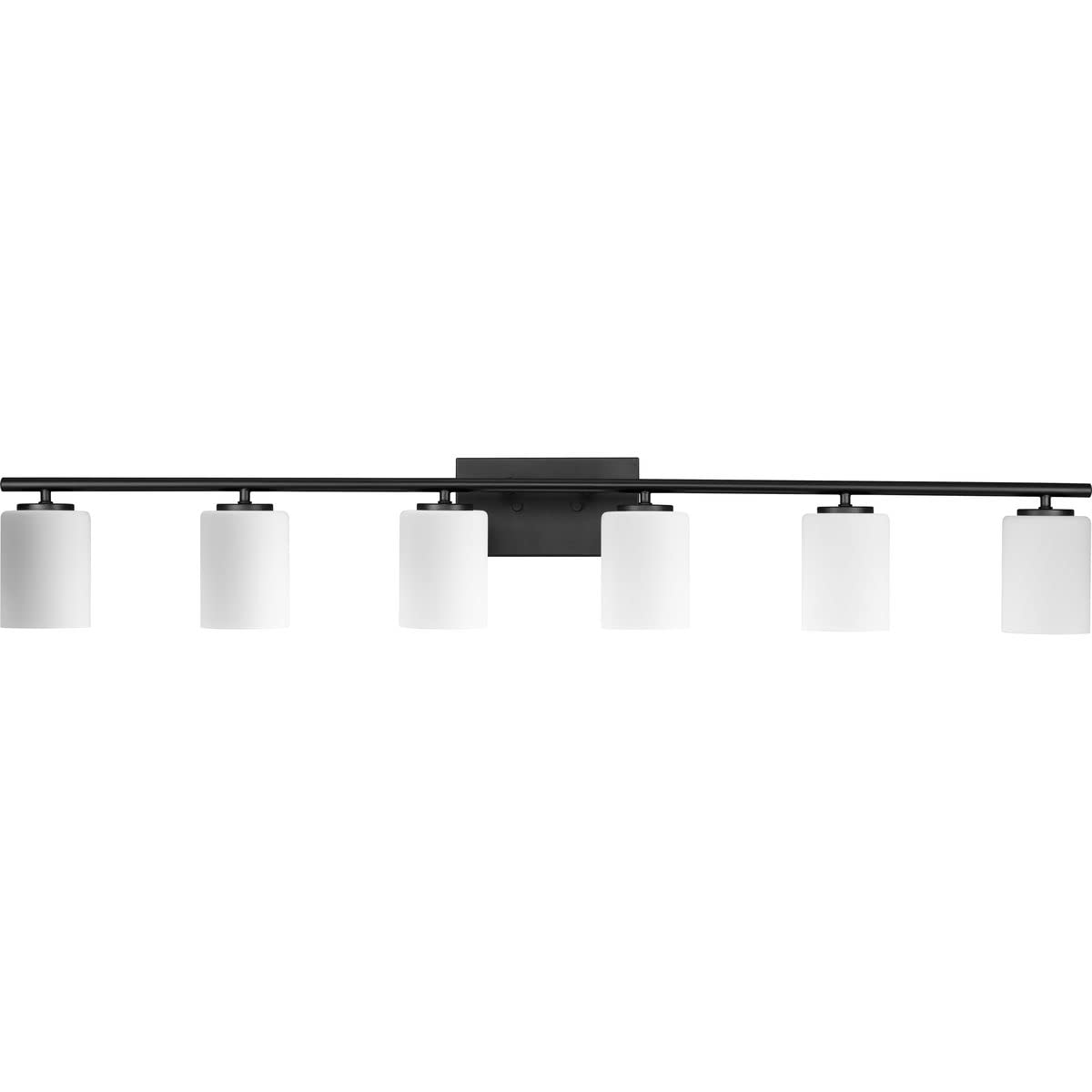Progress Lighting Replay Collection 48 In. 6-Light Textured Black Etched White Glass Modern Bath Vanity Light
