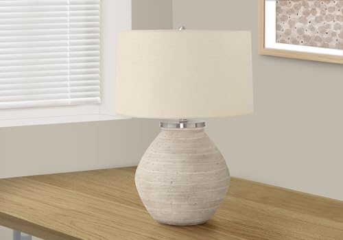 Monarch Specialties 9714 Lightingtable Lamp, Cream Concrete, Beige Shade, Contemporary Lighting-25 H Table, 18&quot; L X 18&quot; W X 25&quot; H