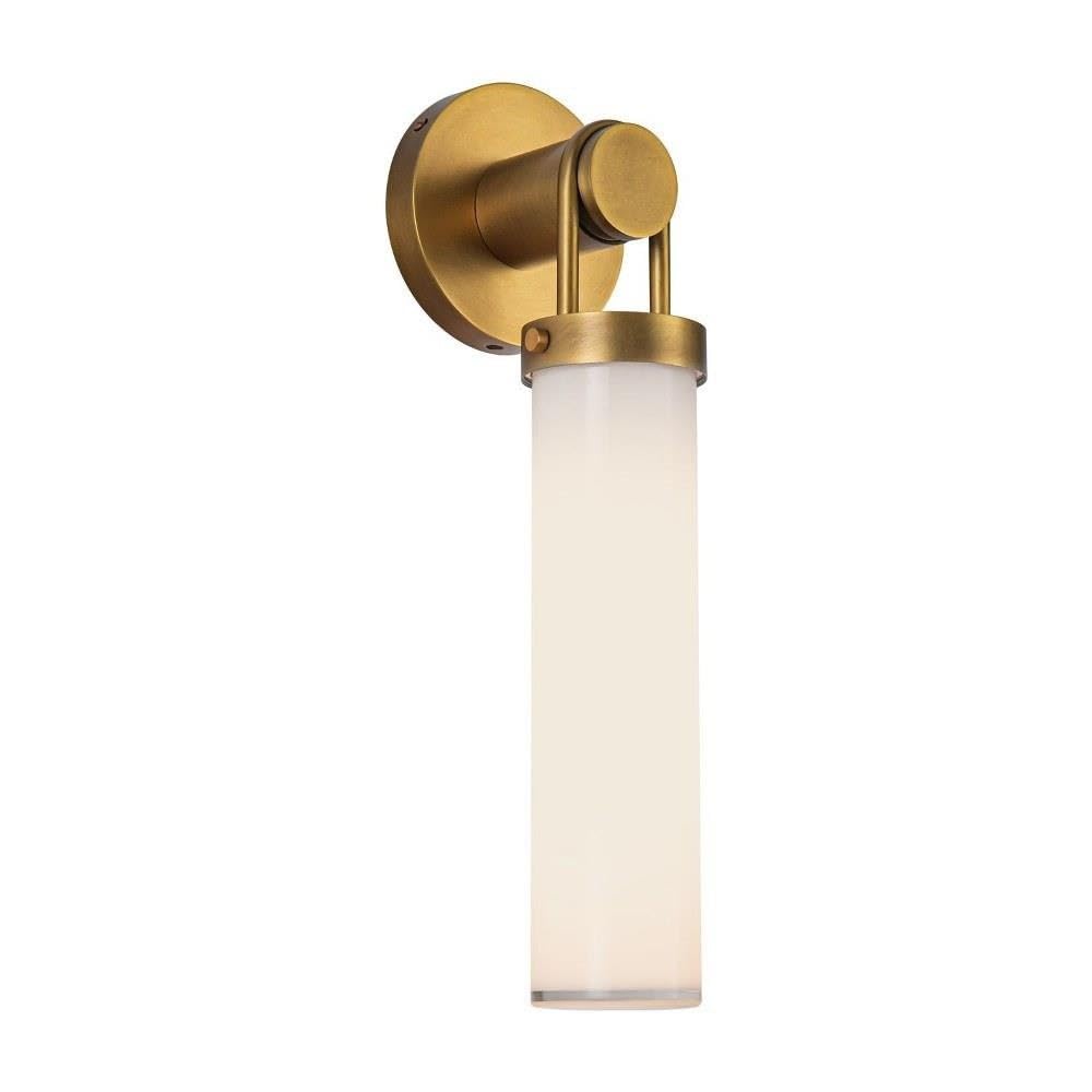 Alora Lighting Wynwood 16 Wall/Vanity Light | Vintage Brass Finish | Glossy Opal Glass | Industrial Transitional Bathroom Wall L