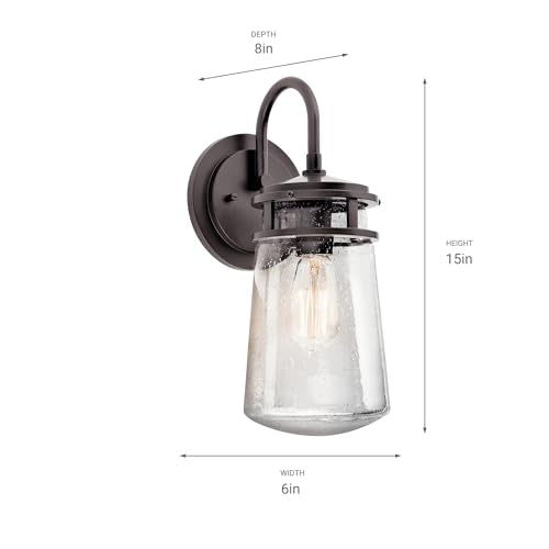Kichler Lyndon 15'' Wall Sconce In Architectural Bronze, 1-Light Indoor Outdoor Wall Light With Clear Seeded, (15'' H X 6'' W),