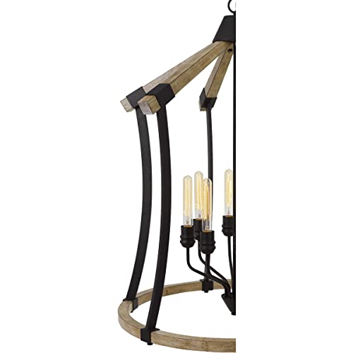 Cal Lighting FX-3707-8 Chandelier, 60W, Metal/Pine Wood, Iron/Light Oak, 28.5inL x 28.5inW x 39.25