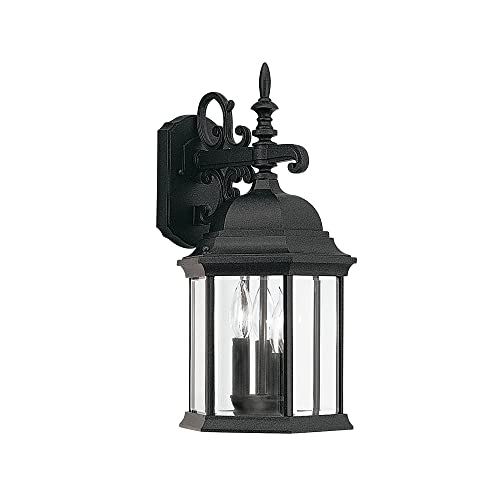 DESIGNERS FOUNTAIN Devonshire Outdoor Wall Lantern Sconce, 19 Inch, Black, Aluminum, Model 2981-BK, Clear Glass for Porch and Garage
