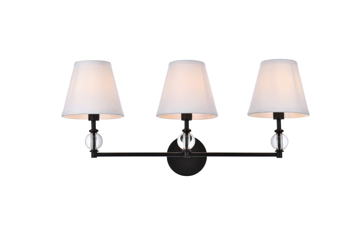 Living District Bethany 3 Lights Bath Sconce in Black with White Fabric Shade