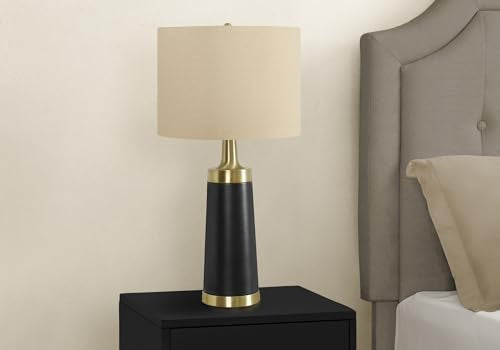 Monarch Specialties I 9623 Lightingtable Lamp, Black Metal, Beige Shade, Contemporary