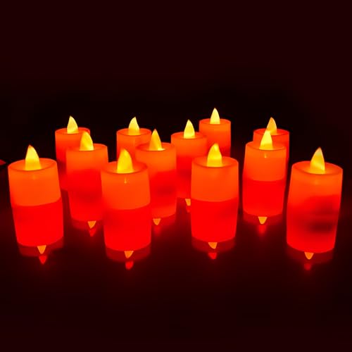 Oblivion 12 Pcs Flameless and Smokeless Decorative Plastic Candles | Realistic Flameless Tealight Candles with Natural Red Light