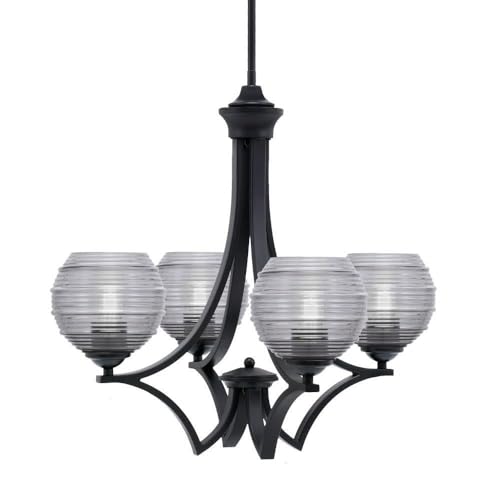 Toltec Lighting 564-Mb-5112 Zilo - 4 Light Uplight Chandelier-19.75 Inches Tall And 21 Inches Wide, Finish Color: Matte Black, Glass Color: Smoke Ribbed