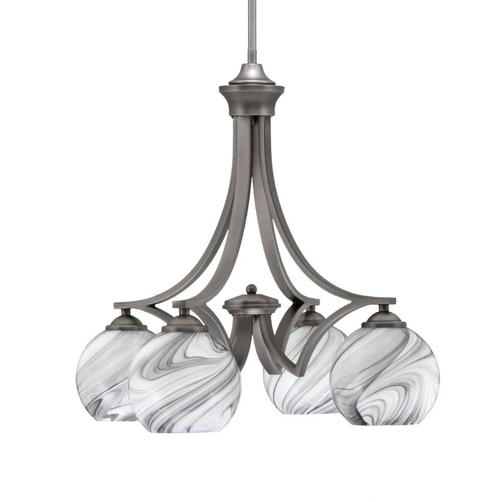 Toltec Lighting 568-Gp-4109 Zilo - 4 Light Downlight Chandelier-19.5 Inches Tall And 20.75 Inches Wide, Finish Color: Graphite, Glass Color: Onyx Swirl