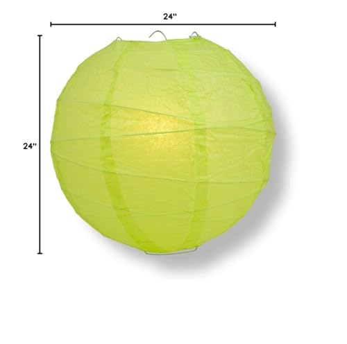Quasimoon Paperlanternstore.Com 24 Inch Light Lime Green Round Paper Lantern, Crisscross Ribbing, Hanging Decoration