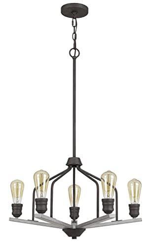 Cal Lighting FX-3716-5 Transitional Five Light Chandelier, 24in, Textured Bronze/Drifted Wood, Metal Construction