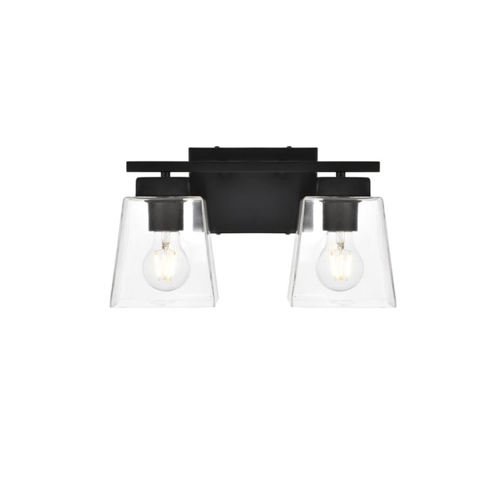 Living District Merrick 2-Light Iron & Glass Bath Sconce in Black/Clear