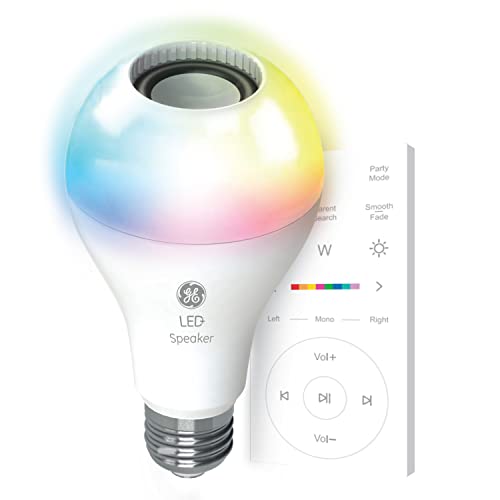 GE LED+ Color Changing Speaker Bulb, A21 Standard, Daylight + Multicolor, Model 93129724, Plastic Material, Remote Included