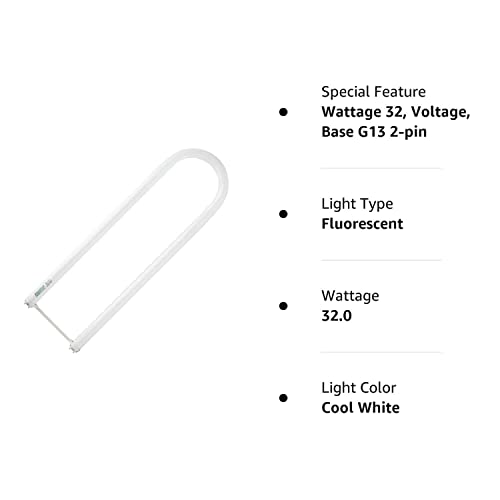 SYLVANIA FBO32/741/6/ECO T8 U-Bent Fluorescent Light Bulb 32W, 4100K, White, 1 Count