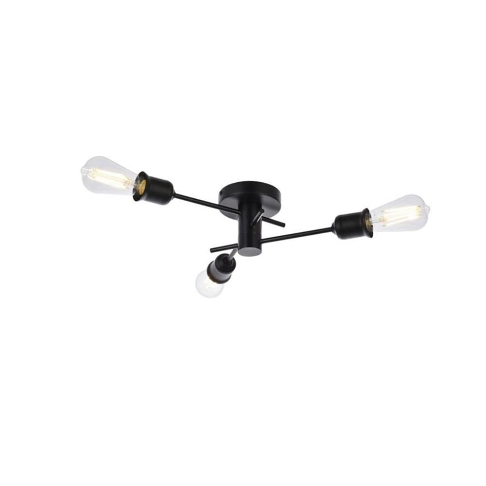 Living District Xavier 3-Light Mid-Century Metal Flush Mount in Black