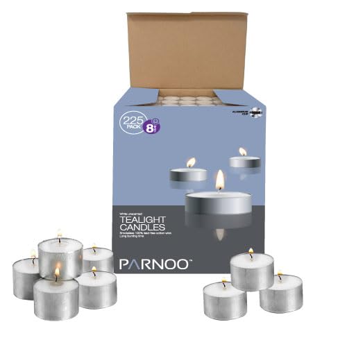 Tealight Candles in Metal Cups - Clean White Unscented Tealight Candles with 8 Hour Long Burning Time - Votive Candles Bulk for Romantic Dinner, Weddings, Spa & Hotels by PARNOO