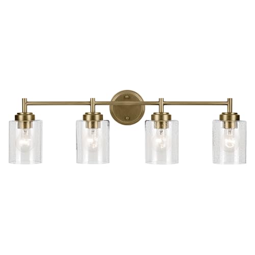 Kichler Winslow 30in Vanity Light, 4-Light Transitional Bathroom Fixture, Old Bronze, Clear Seeded Glass, Model 45887OZ