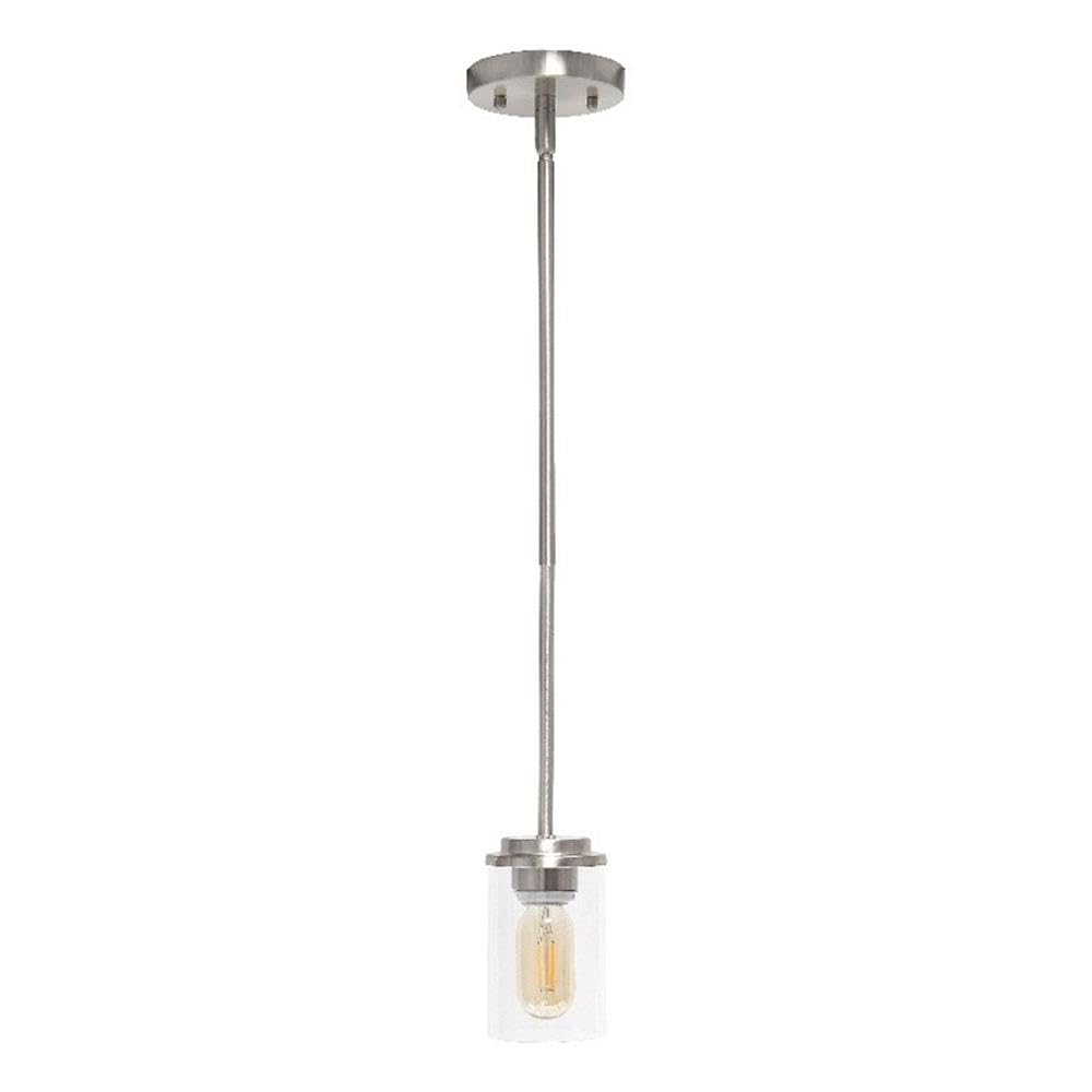Elegant Designs Ceiling Pendant Light, 1-Lt, Clear Glass, Brushed Nickel, Model PT1020-BSN, 5.75in High for Kitchen, Dining, Living Room