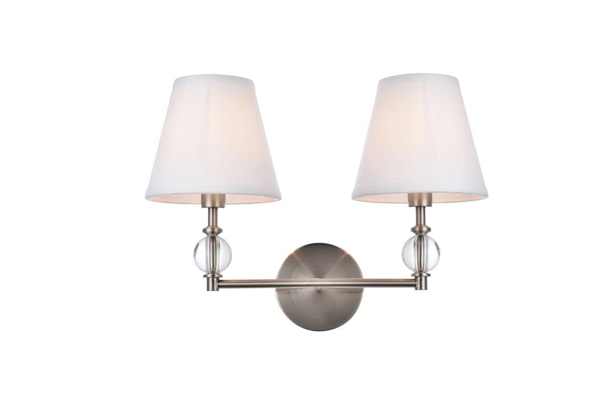 Living District Bethany 2-Light Metal Bath Sconce in Satin Nickel and White
