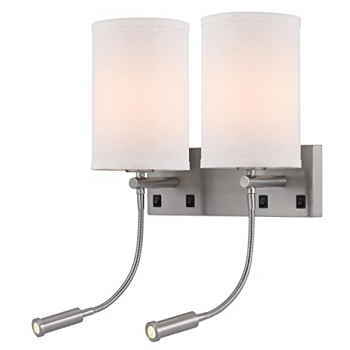 Cal Lakewood 2 Light Wall Mount with Reading Lamp, Metal, Silver, Modern Style, 23.5in Tall, 14.5in Wide