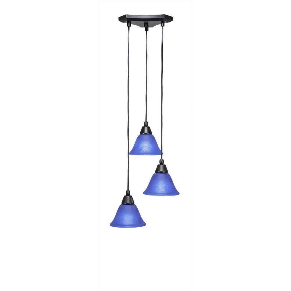 Toltec Lighting 28-Mb-4155 Europa 3 Light Multi-Light Mini Pendant With Blue Italian Glass, 7&quot;, Matte Black