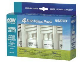 Satco Compact Fluorescent Light Bulbs, 13W T2 Mini Spiral, 5000K Natural Light, 4-Pack, 60W Replacement