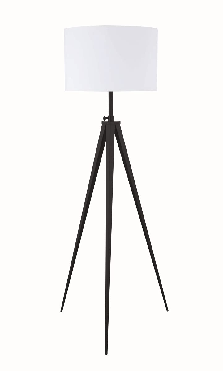Benzara Bm196755 Height Adjustable Metal Tripod Floor Lamp With Fabric Shade, White & Black - 60 X 25 X 25 In.