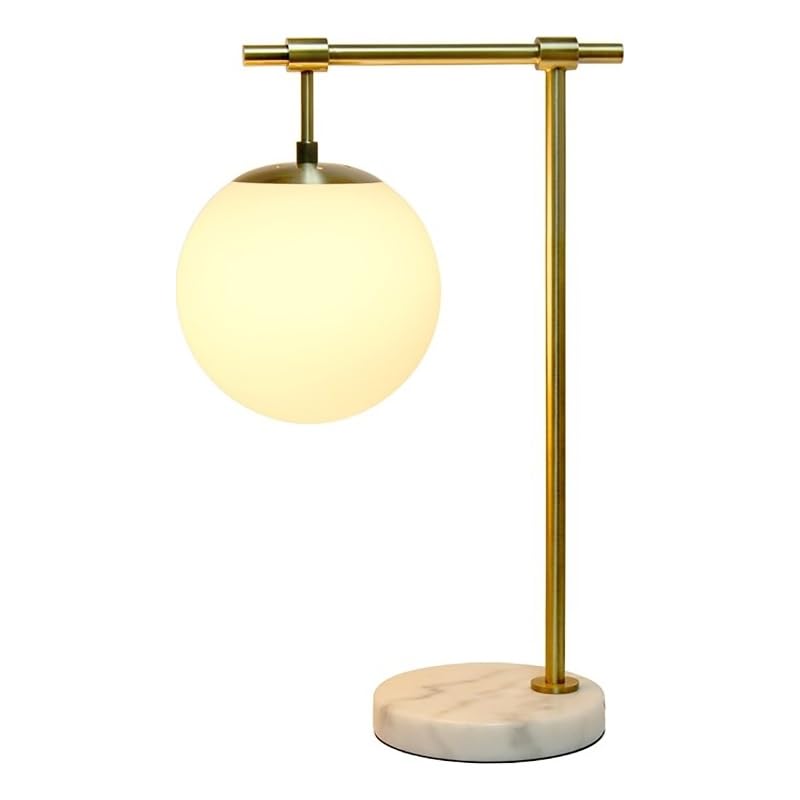 Lalia Home Studio Loft 21inch White Globe Shade Table Desk Lamp With Marble Base and Antique Brass Arm
