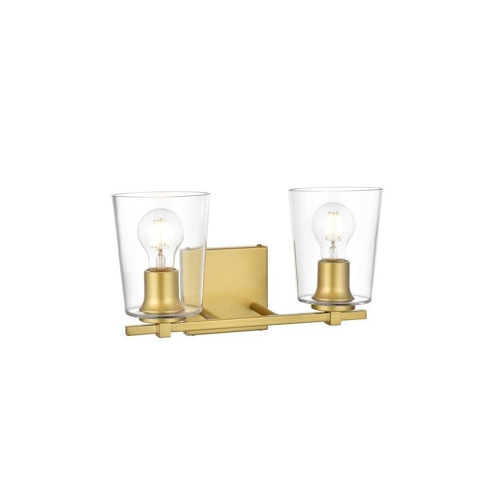 Living District Kacey 2-Light Iron & Glass Bath Sconce In Brass/Clear