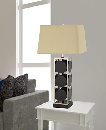 Cal Hanson Metal Table Lamp, Square Fabric Shade, 16x16x31.5 in, Black/Antique Silver, Model BO-2897TB