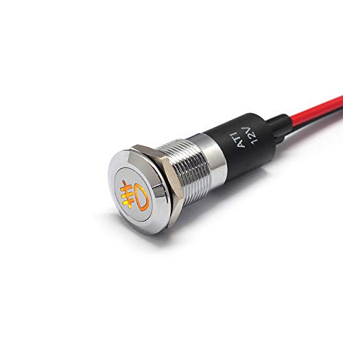 Alpinetech 12V LED Metal Signal Indicator Dash Light, 12mm, Fog Light 1A