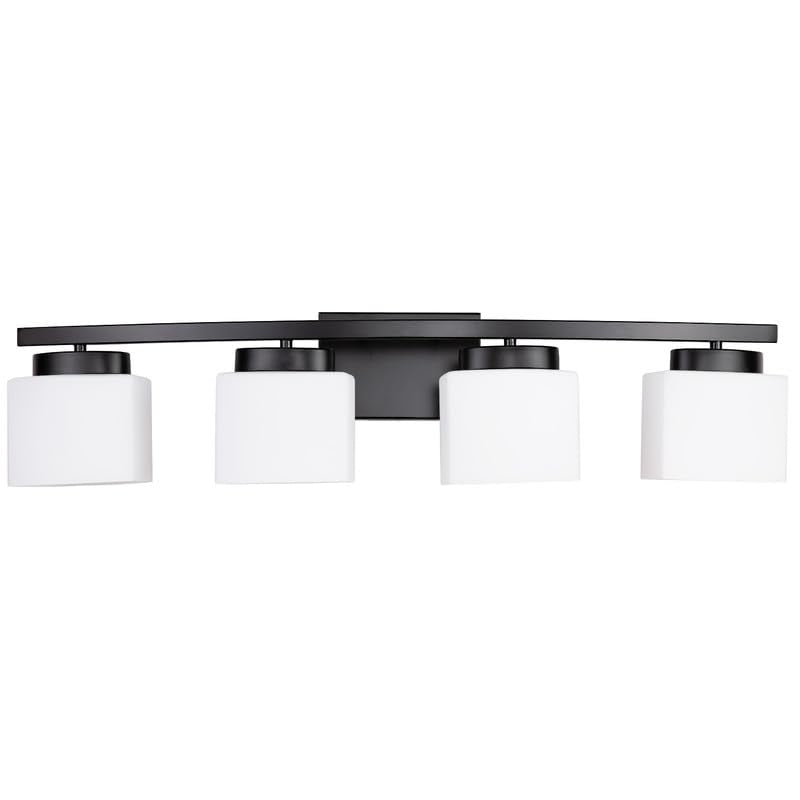 Dosoty 4-Light Matte Black Vanity Light Fixture with White Glass Shade for Bathroom Over Mirror, 31.5 Inches