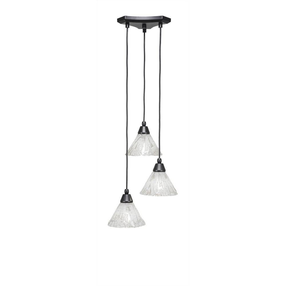 Toltec Lighting 28-Mb-7195 Europa 3 Light Multi-Light Mini Pendant With Italian Ice Glass, 7&quot;, Matte Black