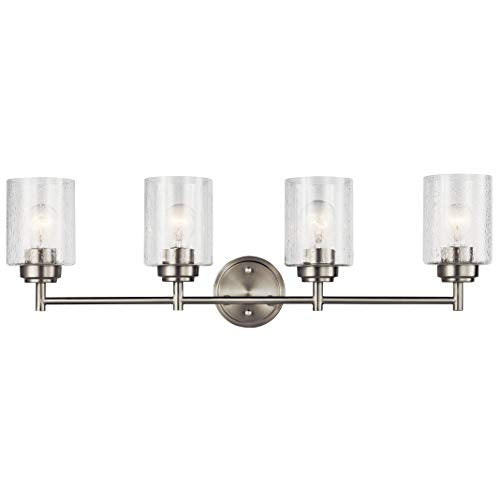Kichler Winslow 30 Vanity Light in Brushed Nickel, 4-Light Transitional Bathroom Light with Clear Seeded Glass. (30 W x 9.25 H),