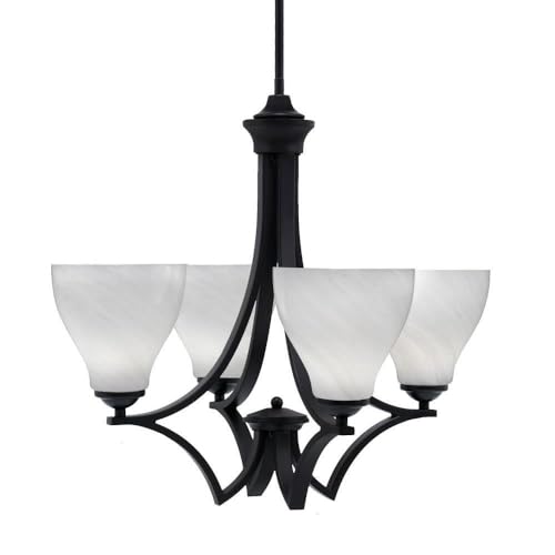 Toltec Lighting 564-Mb-4761 Zilo - 4 Light Uplight Chandelier-19.75 Inches Tall And 21.25 Inches Wide, Finish Color: Matte Black, Glass Color: White Marble