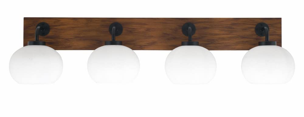 Toltec Lighting 1774-Mbwg-212 Oxbridge - 4 Light Bath Bar-9 Inches Tall And 37.5 Inches Length, Finish Color: Matte Black/Painted Wood-Look Metal, Glass Color: White Muslin
