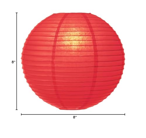 Luna Bazaar Paper Lantern - 8-Inch Poppy Red Round Lantern with Parallel Ribbing - Ideal for Weddings and Parties