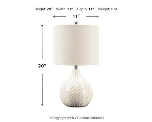 Signature Design by Ashley 20in Herringbone Ceramic Table Lamp, Off White, 11inW x 11inD x 20inH, Model L180024