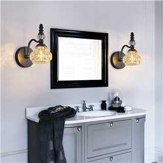 Lbsqj Modern Wall Sconces Set Of Two Black Vintage Indoor Glass Wall Lamp Bathroom Vanity Light Fixture Wall Mounted Room Sconce Wall Lighting
