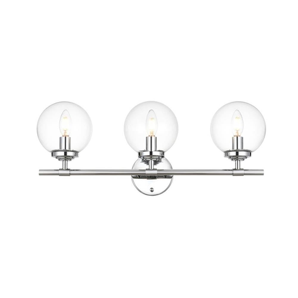Living District Ingrid 3-Light Iron & Glass Bath Sconce in Chrome and Clear