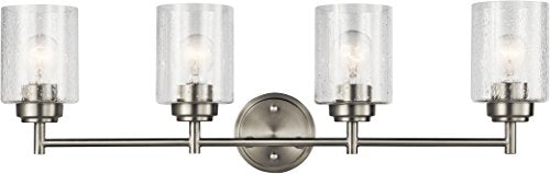 Kichler Winslow 30 Vanity Light in Brushed Nickel, 4-Light Transitional Bathroom Light with Clear Seeded Glass. (30 W x 9.25 H),