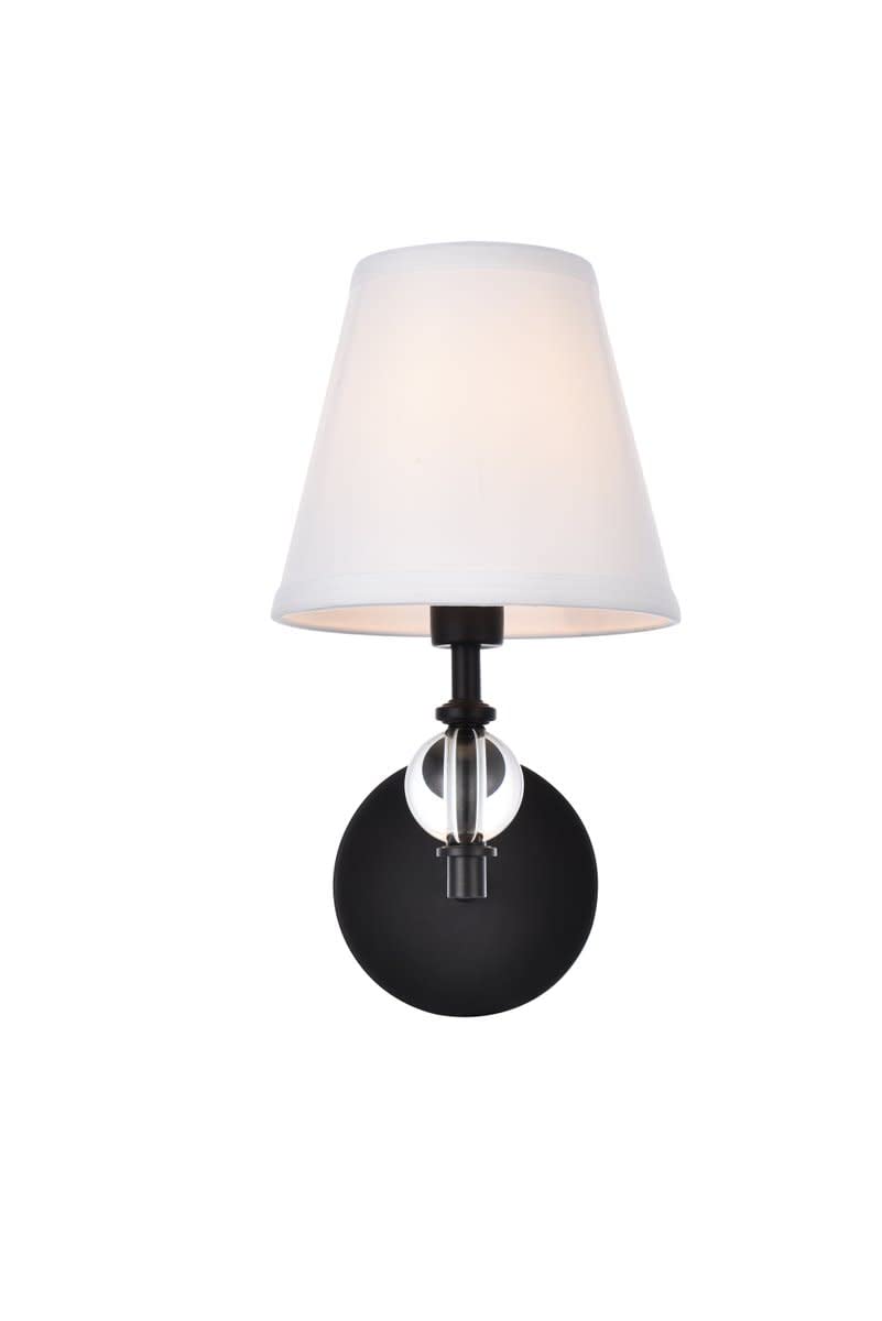 Living District Indoor Modern Home Decorative Bright Ceiling Bethany 1 Light Bath Sconce in Black with White Fabric Shade