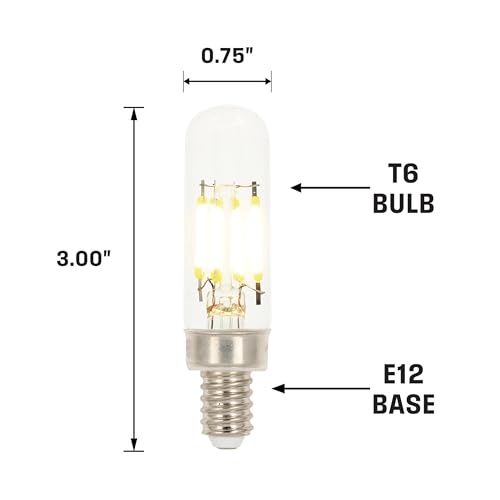 Westinghouse 5158120 2.5 Watt (25 Watt Equivalent) T6 Dimmable Clear Filament Led Light Bulb, Candelabra Base, 6 Pack