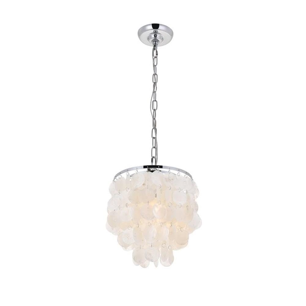Living District 1-Light Mid-Century Chrome Pendant Light With White Shell Shade