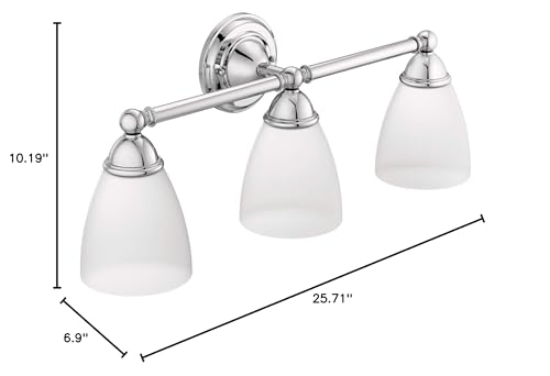 Moen Brantford 3-Light Bath Vanity Fixture, Chrome, Model YB2263CH, Dual-Mount with Frosted Glass