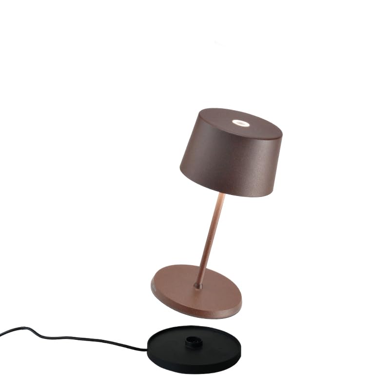 Zafferano Olivia Mini Lamp, Portable Rechargeable Table Lamp, 8.7in Height, Rust Color, Aluminum, Model LD0860R4