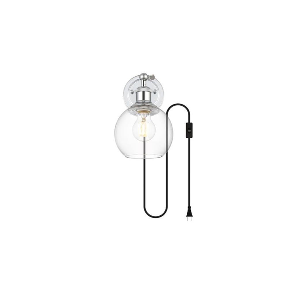 Living District Wesson 1-Light Metal Plug-in Wall Sconce in Chrome/Clear