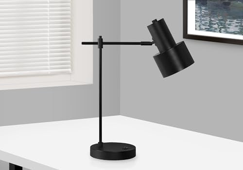 Monarch Specialties I 9647 Lightingtable Lamp, Usb Port Included, Black Metal, Black Shade, Modern