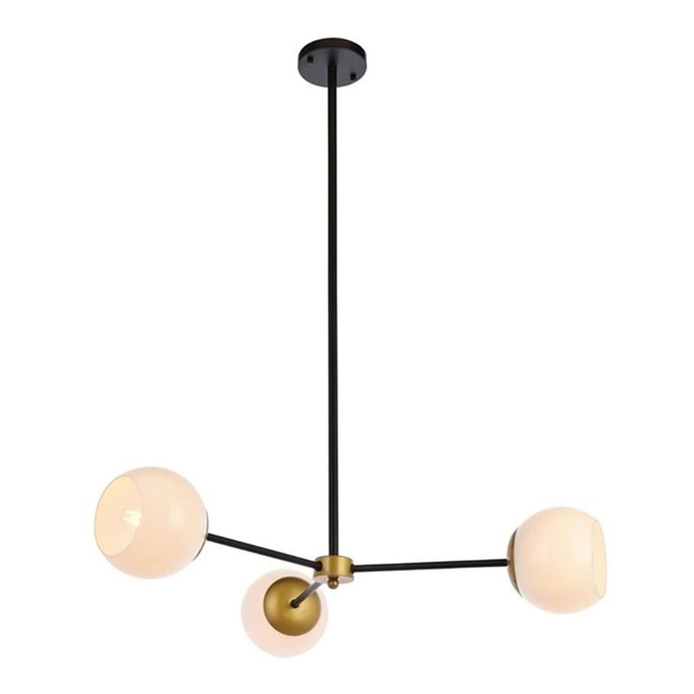 Living District Briggs 3-Light Metal Pendant w/White Shade in Black and Brass