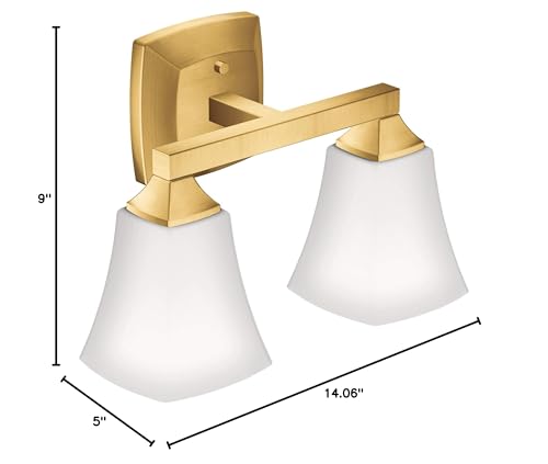 Moen Voss 2-Light Bath Vanity Fixture, Frosted Glass, Brushed Gold, Model YB5162BG