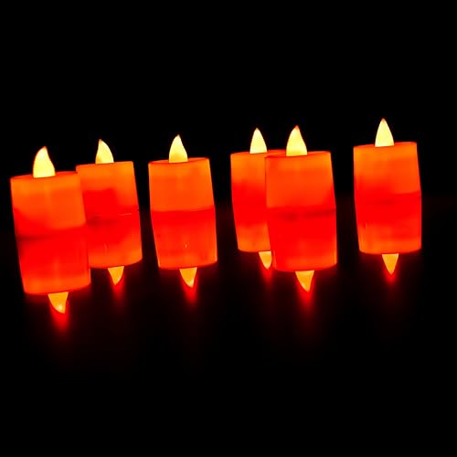 Oblivion 12 Pcs Flameless and Smokeless Decorative Plastic Candles | Realistic Flameless Tealight Candles with Natural Red Light